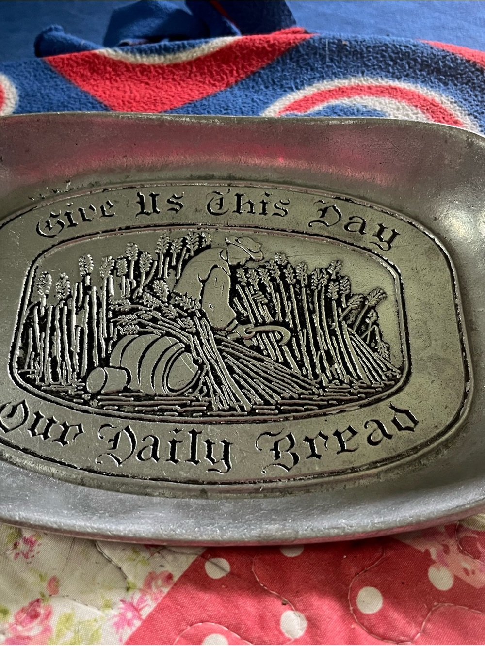 Decorative 'Our Daily Bread' Pewter Tray - Silver
